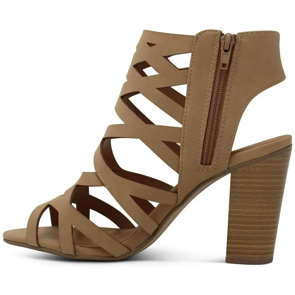 MARCO REPUBLIC Women's Chunky Block Heel Sandals, Mid Low Platform Open Toe, (7)